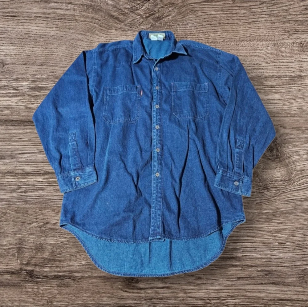 Vintage MARIO Denim Flannel L Shirt Button Up Ralph Lauren Carhartt Wrangler 90s - Picture 7 of 13